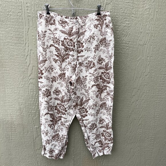 Charter Club Linen Pants Women Size‎ 16 Tan Brown Floral High Waist Tapered - Picture 1 of 5